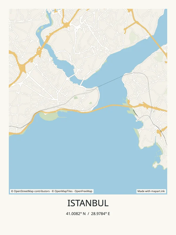 Istanbul map art poster with the city title and coordinates.